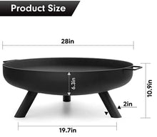 Fire Pit Outdoor Wood Burning Fire Bowl 28in with A Drain Hole Fireplace Extra Deep Large Round Cast Iron Outside d Deck Camping Beach Heavy Duty Metal Grate Rustproof Black