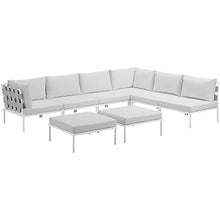 Modway Harmony Aluminum Outdoor Patio Furniture 8-Piece Sectional Sofa Set in White White