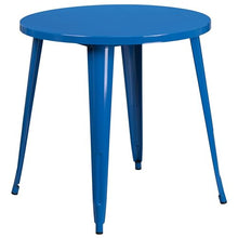 BOWERY HILL 3 Piece Metal Patio Dining Set, 30" Round Table and 2 Chairs, Blue Powder Coat Finish, Stackable Bistro Chairs, Indoor/Outdoor Use, Retro-Modern Style for Home, Restaurant or Patio Spaces