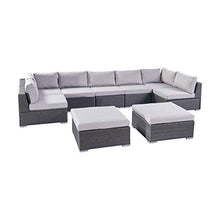 Christopher Knight Home Tom Rosa Outdoor 7 Seater Wicker Sectional Sofa Set, Grey with Silver Cushions