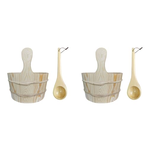 Cwmiibili 2X Wooden Sauna Bucket and Spoon Handmade Sauna and Spa Accessories Wooden Sauna Bucket
