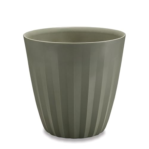 Crescent Garden Pleat Modern Decorative Planter, Indoor/Outdoor Pot, Resin Green Plant Pot with Drain Hole - 23" W x 27" H (Olive)