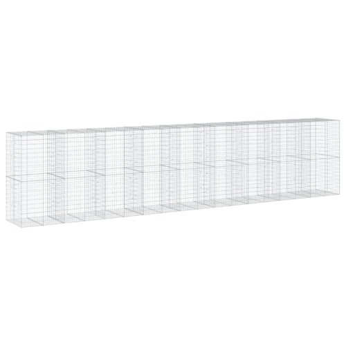 Makastle Gabion Basket with Cover, Rock-Stone Wall with Sturdy Grid for Backyard, Garden, Yard, Rustproof, Weather-Resistant, 354.3x39.4x78.7 in Silver Galvanized Iron