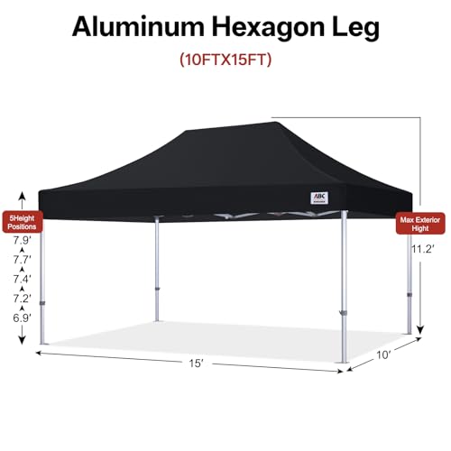ABCCANOPY Aluminum Hexagon Tent 10x15 Commercial 600D Canopy Black