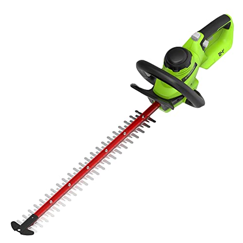 Greenworks Cordless Brushless Hedge Trimmer 24V G24HT56II, 56cm Dual Action Blade, Cuts up to 25.4mm Thick Branches and Stems 3000 SPM Without Battery & Charger