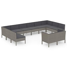 VIHHQGC 12-Piece Modular Garden Lounge Set Grey PE Rattan Large Outdoor Furniture with Cushions for Patio Seating