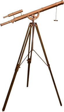 Antiqueex Vintage Handmade Brass Telescope with Teak Tripod Shiny Copper Finish