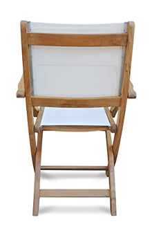 Teak Folding Chair with arms Sling Seat - Pair (White)