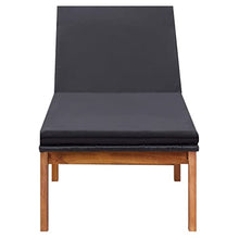 WANGKENSU Chaise Lounge,Outside Tanning Chairs,Outdoor Set for Patio, Deck, and Poolside, 2 pcs with Table Poly Rattan and Solid Acacia Wood (Black+Light Woodmaterial 78.7" x 23.6" x (13.4")