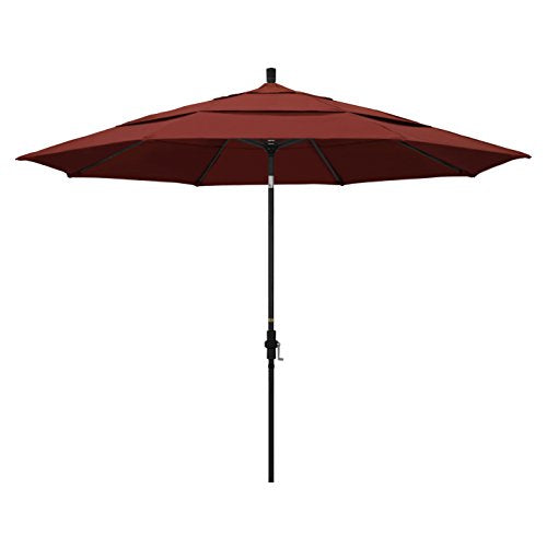 California Umbrella 11' Round Aluminum Market Umbrella Crank Lift Collar Tilt Black Pole Sunbrella Henna