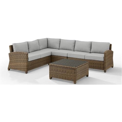 Afuera Living 5-Piece Outdoor Sectional Sofa Set, Rattan/Wicker & Polyester Fabric, Gray/Brown Finish, Modular Design with Glass-Top Coffee Table, Weatherproof Patio Furniture for Garden or Deck Use