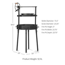 Ash & Ember Santa Maria Grill, Argentine Style Open Fire Grill, Adjustable Cooking Grate with Flywheel, BBQ Grill Comes with Cast Iron Skillet