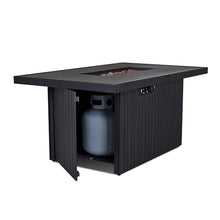 Real Flame Calvin 52in Rectangle Propane Fire Pit Table, 50,000 BTU, Hidden Tank Storage, Aluminum, Push-Button Ignition, Lava Rock, Storage Cover, Stainless Steel Burner with Lid - Black Coral