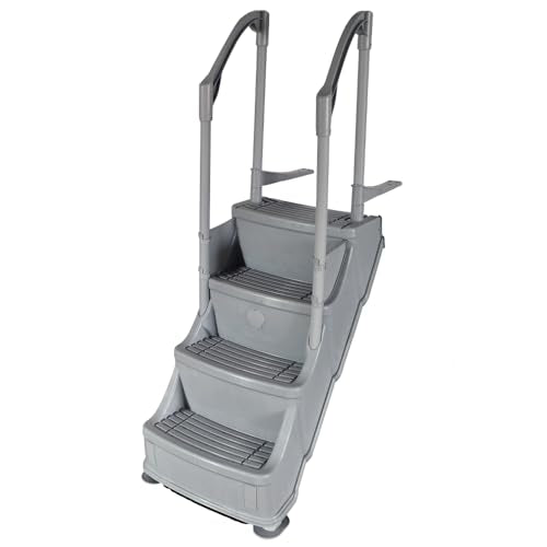Champlain Plastics Above Ground Pool Drop-in Steps with Adjustable Handrails | Large White Safety Steps for 48"-54" Pools | 300 lb Weight Capacity | Easy Setup & Deck Mount Compatible