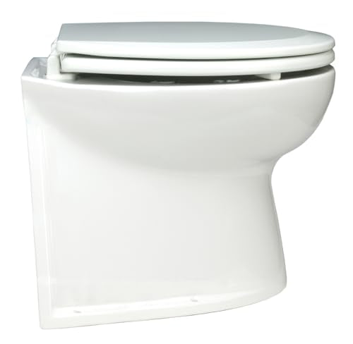 Jabsco Deluxe Flush 14" Straight Back 12V Raw Water Electric Marine Toilet Black