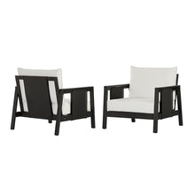 Christopher Knight Home Crew Acacia Wood Lounge Chair Outdoor Set of 2 with Removable Cushion, Solid Wood Patio Accent Chair with Textilene Accents, Patio Furniture Set Sofa Chair, Black+White
