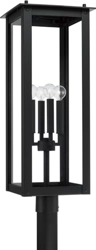 Capital Lighting 934643BK Hunt Urban/Industrial Clear Glass Rectangular Outdoor Post Lantern, 4-Light 240 Total Watts, 29" H x 11" W, Black
