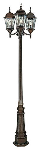Ciata 3 Light, Stained Glass with Clear Oval Windows Outdoor 96” Pole Lantern. (Black Bronze)