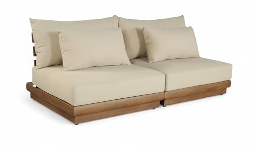 Meridian Furniture 111Tan-S2B Mirella Collection Modern | Contemporary Outdoor Patio 2pc. Modular Loveseat with Solid Teak Frame, Water Resistant Fabric, 74" W x 38" D x 27" H, Tan
