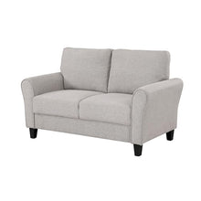 Benzara Leroi Loveseat- 58 Inch- Gray Fabric and Round Flared Armrests