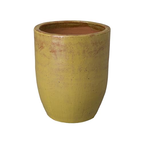 Emissary 22 in. Yellow Ceramic Round Planter with Drainage Hole