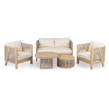 Christopher Knight Home Dalba 4-Seater Patio Furniture Set with Removable Cushion, 5 Piece Outdoor Acacia Wood Conversation Set, Wooden Outdoor Sectional Sofa Set, Beige+Light Teak