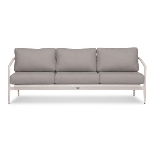 Golden Flame Outdoor Sofa, Modern 3-Seat Patio Couch with Powder-Coated Aluminum Frame, Woven Olefin Rope Back, Sunbrella Deep Seating Cushions - Slate Frame, Canvas Charcoal Fabric