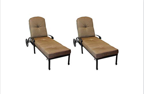 Elizabeth Outdoor Patio 2 Single Chaise Lounges Cast Aluminum Dark Bronze, Walnut Color