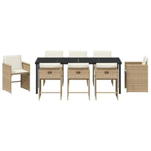 LPERTGFHU 9-Piece Poly Rattan Garden Dining Set, Patio Furniture with Table and 8 Chairs, Beige Outdoor Seating for Backyard