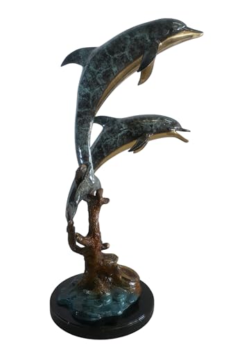 Nifao Dolphin, Coastal Ocean Decor Medium Bronze Statue, 18"L x 16"W x 39"H
