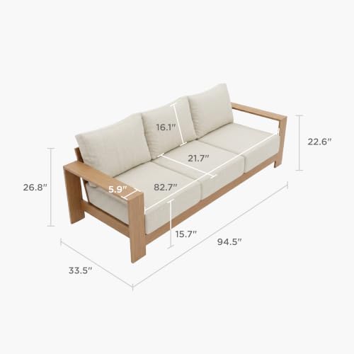 Acanva Ciela Aluminum Outdoor Patio Furniture Sofa, 3-Seat Couch