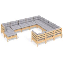 RJPLMFV 11 Piece Patio Lounge Set with Gray Cushions Solid Wood