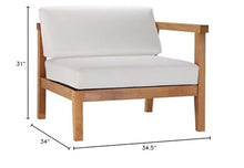 Afuera Living 3-Piece Patio Sectional Sofa, Solid Teak Wood, Natural and White Finish, Water and UV-Resistant Cushions, Machine Washable Covers, Slanted Back Design, Outdoor Seating Set