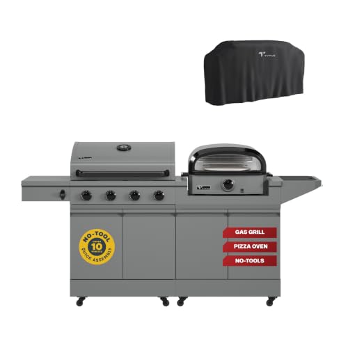 Tytus 2-in-1 Gas Grill 4-Burner, Pizza Oven & Cover, Prep Cart, 721 sq in