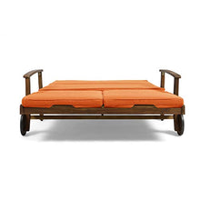 Great Deal Furniture GDFStudio Double Chaise Lounge Acacia Wood Teak Finish Orange Cushions