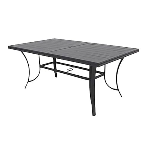 Four Seasons Courtyard Palermo Slat Top Table with Aluminum and Powder Coated Frame and Umbrella Hole for Outdoor Dining Tables, Gray