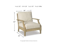 BOWERY HILL Outdoor Arm Chair, Beige Finish, Eucalyptus Wood Frame, All-Weather Nuvella Fabric Cushions, Slatted Design, 32" H x 30.5" W x 35.5" D, Durable Patio Seating for Relaxation