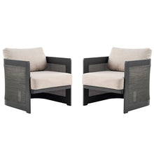 Christopher Knight Home Arden Aluminum Outdoor Club Chairs Set of 2, Modern Patio Accent Chairs with Mesh Panels and Removable Cushions, Ergonomic Armchair for Garden/Poolside/Balcony, Beige + Black