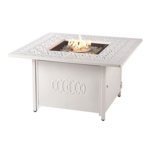 Oakland Living Square 42 in. x 42 in. Aluminum Propane Fire Pit Table with Glass Beads, Two Covers, Lid, 57,000 BTUs in Grey Finish