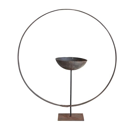 Creative Co-Op Metal Ring Bird Feeder on Stand, Rust Color