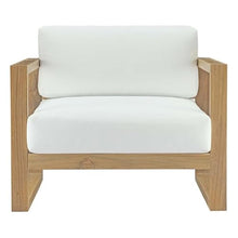 Pemberly Row Solid Teak Wood Outdoor Patio Armchair, Natural and White Finish, 29.5" H x 33.5" W x 34.5" D, Water-Resistant Cushions, Machine Washable Covers, Durable Outdoor Seating for Patio or