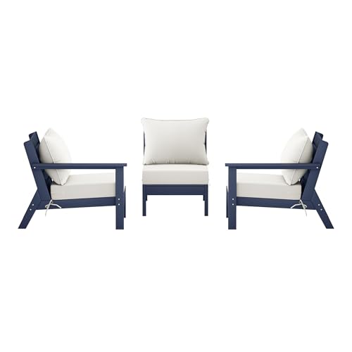 Costaelm Portsmouth Outdoor Patio HDPE Sectional Sofa with Deep Seating Patio Cushions, Navy Blue/White