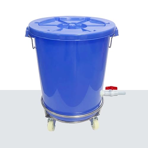 TRUNXUCL Rain Collection Barrel with Stand Water Storage with Casters Plastic Barrel with Lid Water Drum 12/17/24/32 Gallon(Blue,52.5x64cm/21x25in)