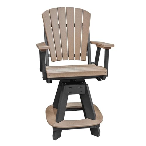 Outdoor Escape Cedar Counter Height Swivel Arm Chair, Heavy Duty Poly Fan Back Outdoor Seating for Dining and Coastal Use