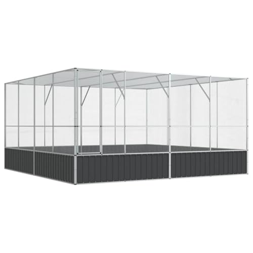 Makastle Bird Easy Assembly Aviary 164.6" x 163" x 83.5" Silver and Anthracite Galvanized Steel Outdoor with Cover