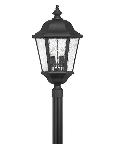 Hinkley Edgewater Large Post Top Lantern - 4 LV LED Bulbs, Aluminum, Clear Seedy Glass, Traditional - Black