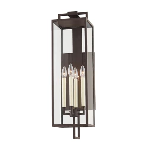 Troy Lighting Beckham 4-Light Wall Sconce | Textured Bronze Finish | Made of Steel | Wet-Rated for Outdoor Use | 8" W x 28.5" H Profile | B6383-TBZ
