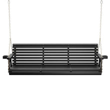 Amish Casual Heavy Duty 700 Lb Capacity Porch Swing with Cup Holders (6 Foot, Semi-Solid Black Stain) – Wooden Outdoor Roll Back Swing with Hanging Chains – Amish Made in the USA