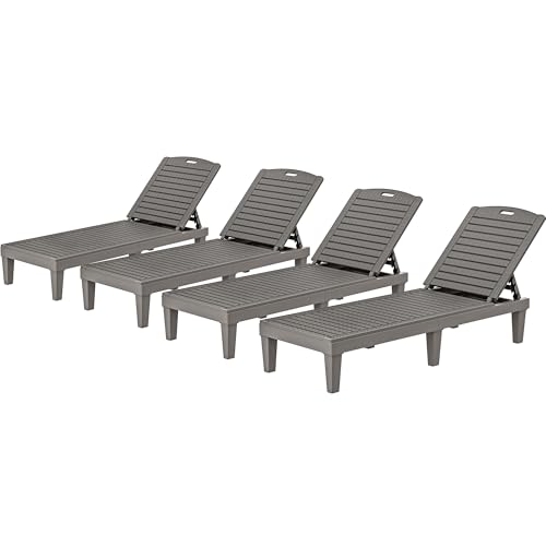 YITAHOME Outdoor Chaise Lounge Chair, Plastic Pool Chaise Lounge with 5-Position Backrest, Easy Assembly & Waterproof for Patio & Poolside, Set of 4, Grey