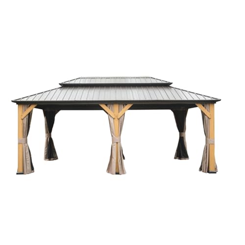 Sturdy Cedar Wood Frame Gazebo with Rustic Appearance for Lawn Events and Backyard Parties, Large Outdoor Shade Shelter with Customizable Paintable Surface for BBQ and Weddings (12'X20')